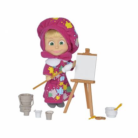 Кукла Маша в одежде художницы с набором для рисования, 12 см. 